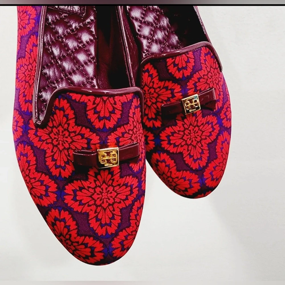 Tory Burch Red‎ and Purple Floral Loafers